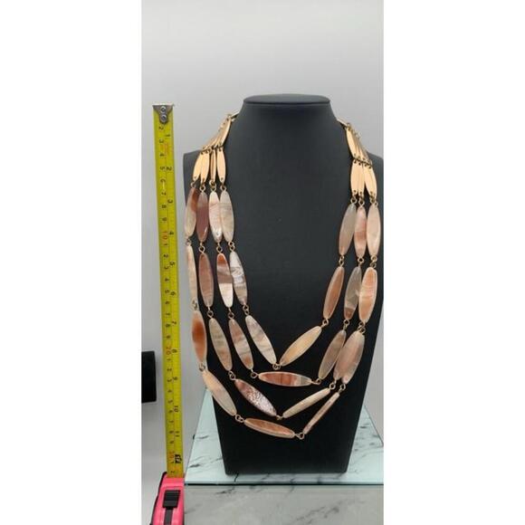 Stella & Ruby Gold Tone & Marbled Pink Acrylic Multi-Strand Layered Necklace - Picture 5 of 7